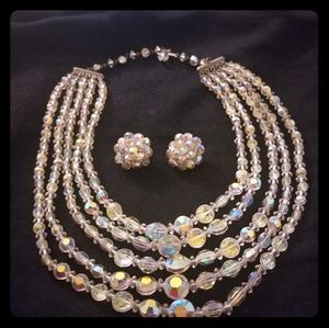 VTG Aurora Borealis Necklace & Earrings Set